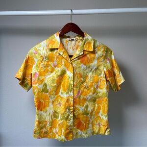 Vintage Miss Holly Floral Yellow Button-Up Shirt